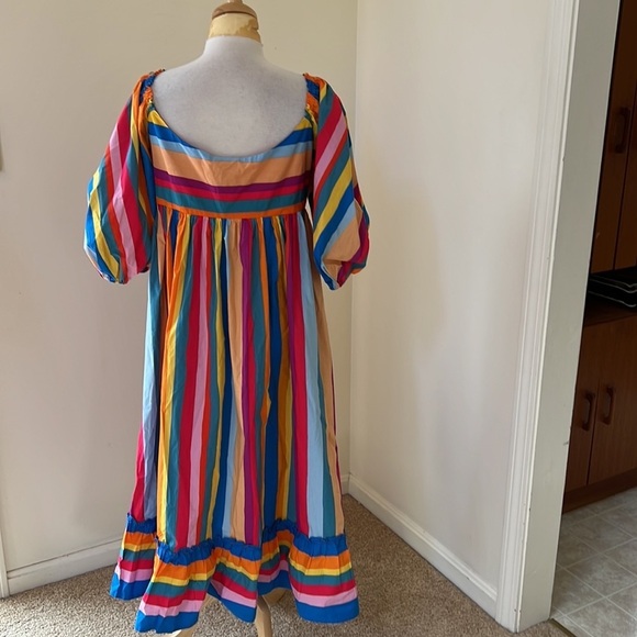 Farm rio large striped rainbow puffy sleeve dress. - Picture 8 of 12